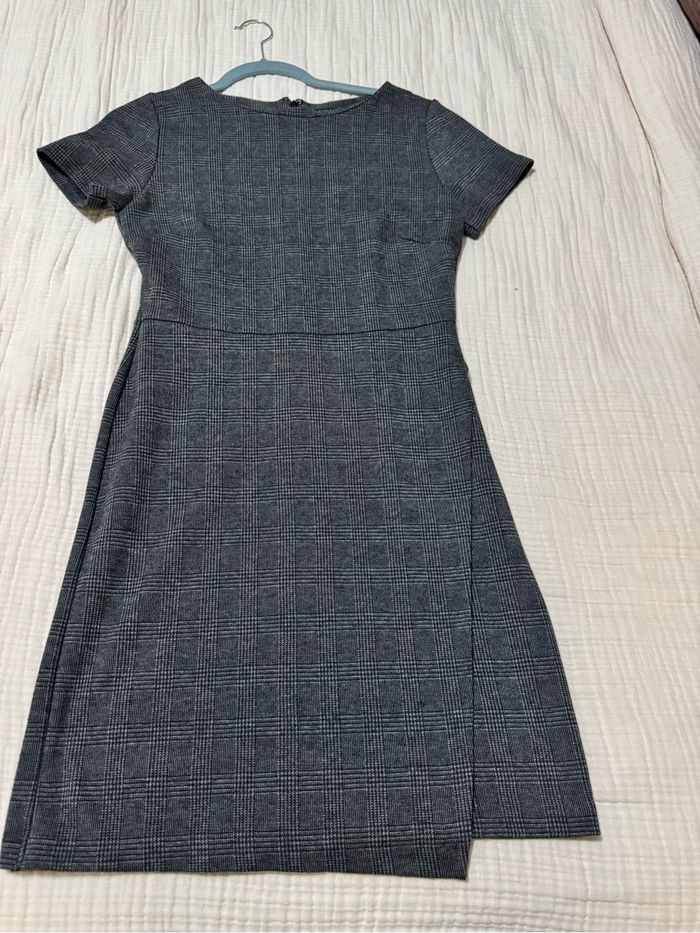 Banana Republic Gray Plaid Asymmetrical Sheath Dress